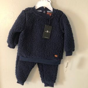 7 for All of Mankind Fuzzy Navy 2Pc Set, 6-9 Month